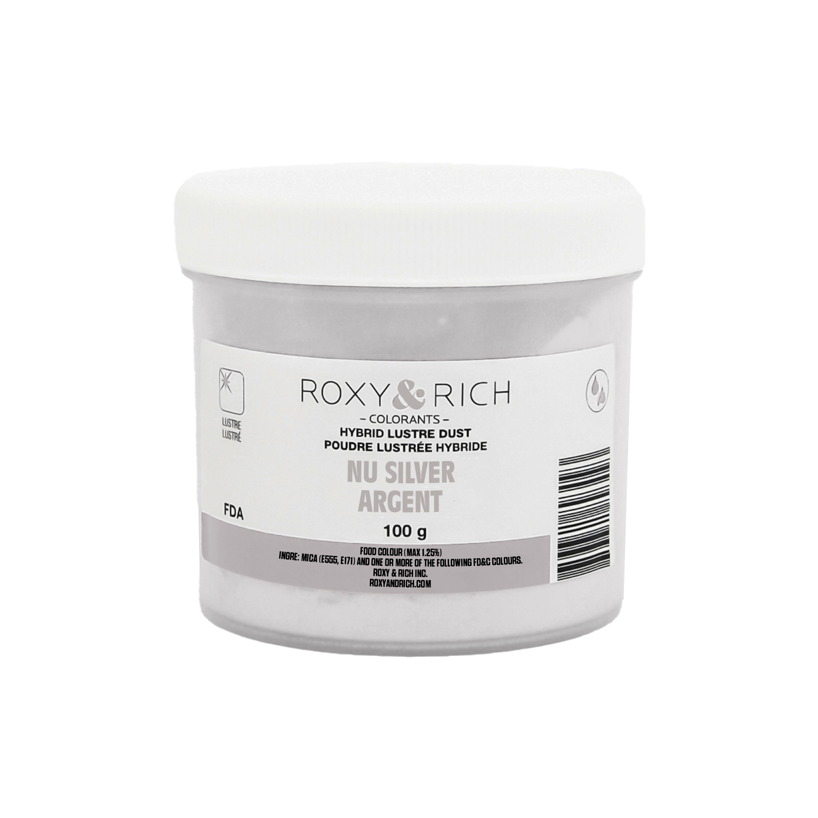 Poudre lustrée hybride Argent 100g - Roxy & Rich - Poudre lustrée - L100-049 - La Guilde Culinaire