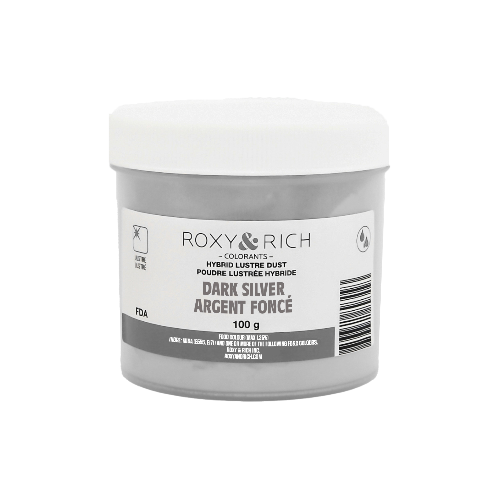 Poudre lustrée hybride Argent Foncé 100g - Roxy & Rich - Poudre lustrée - L100-050 - La Guilde Culinaire