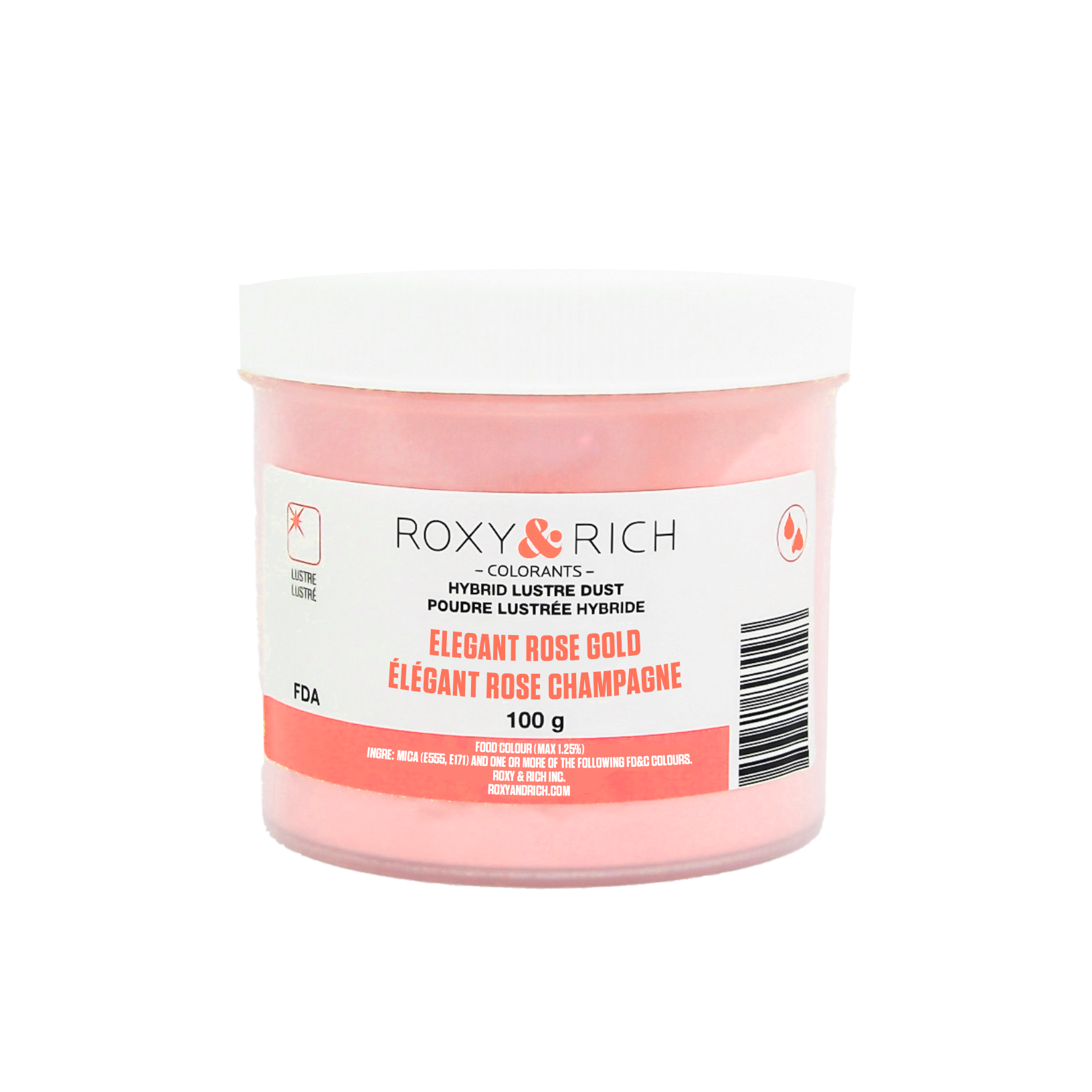Poudre lustrée hybride Élégant Rose Champagne 100g - Roxy & Rich - Poudre lustrée - L100-055 - La Guilde Culinaire