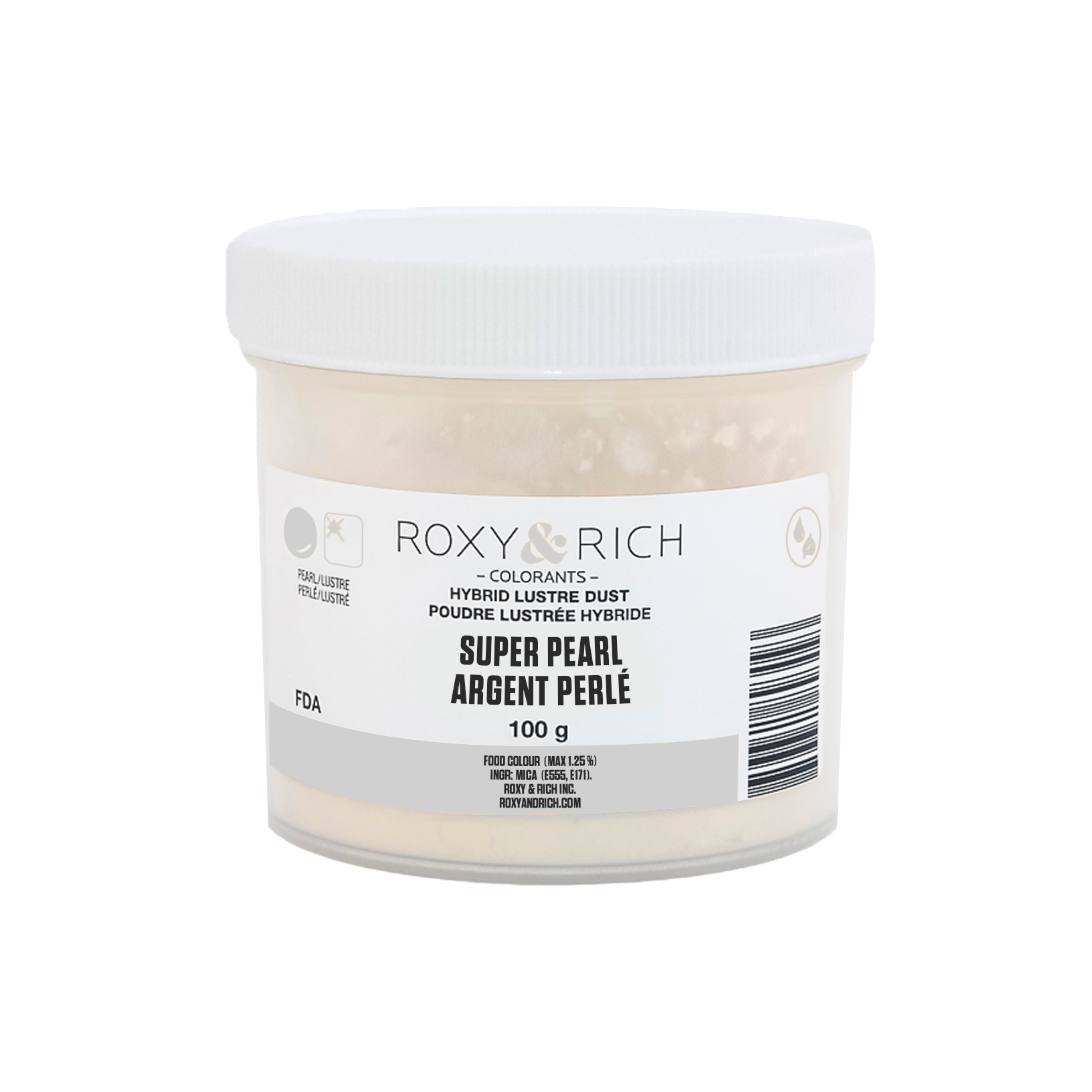 Poudre lustrée hybride Argent Perlé 100g - Roxy & Rich - Poudre lustrée - LP100-006 - La Guilde Culinaire