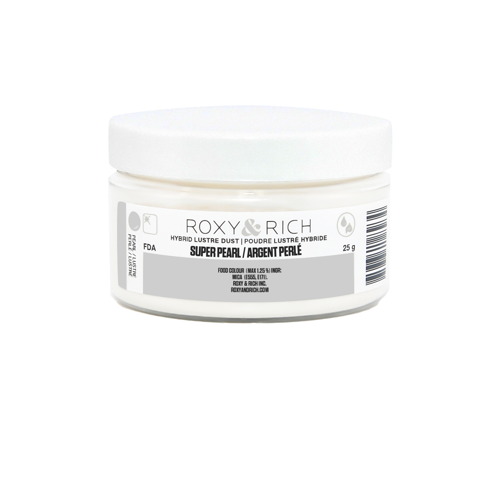 Poudre lustrée hybride Argent Perlé 25g - Roxy & Rich - Poudre lustrée - LP25-006 - La Guilde Culinaire