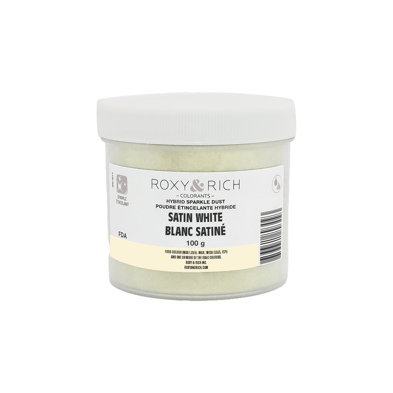 Poudre étincelante hybride Blanc Satiné 100g - Roxy & Rich - Poudre étincelante - S100-002 - La Guilde Culinaire