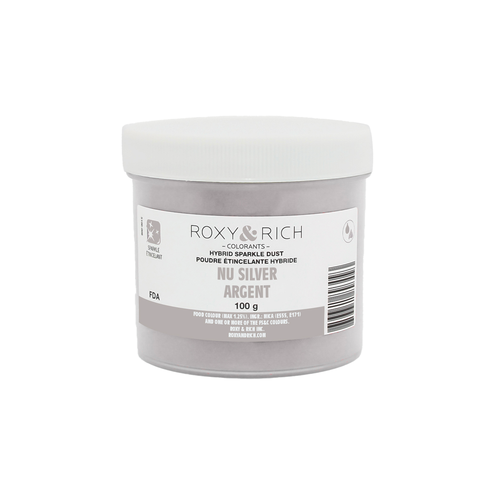 Poudre étincelante hybride Argent 100g - Roxy & Rich - Poudre étincelante - S100-049 - La Guilde Culinaire