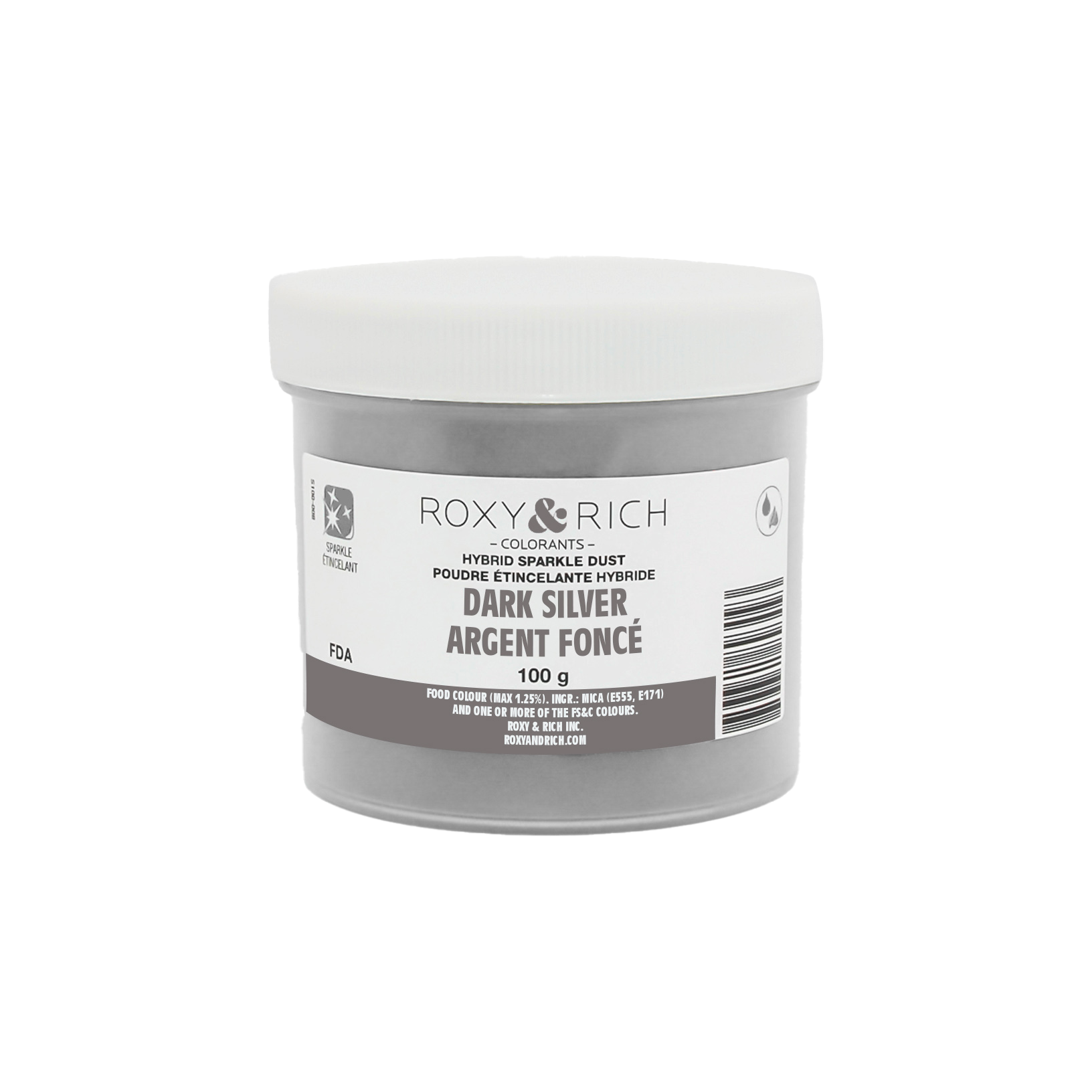 Poudre étincelante hybride Argent Foncé 100g - Roxy & Rich - Poudre étincelante - S100-050 - La Guilde Culinaire