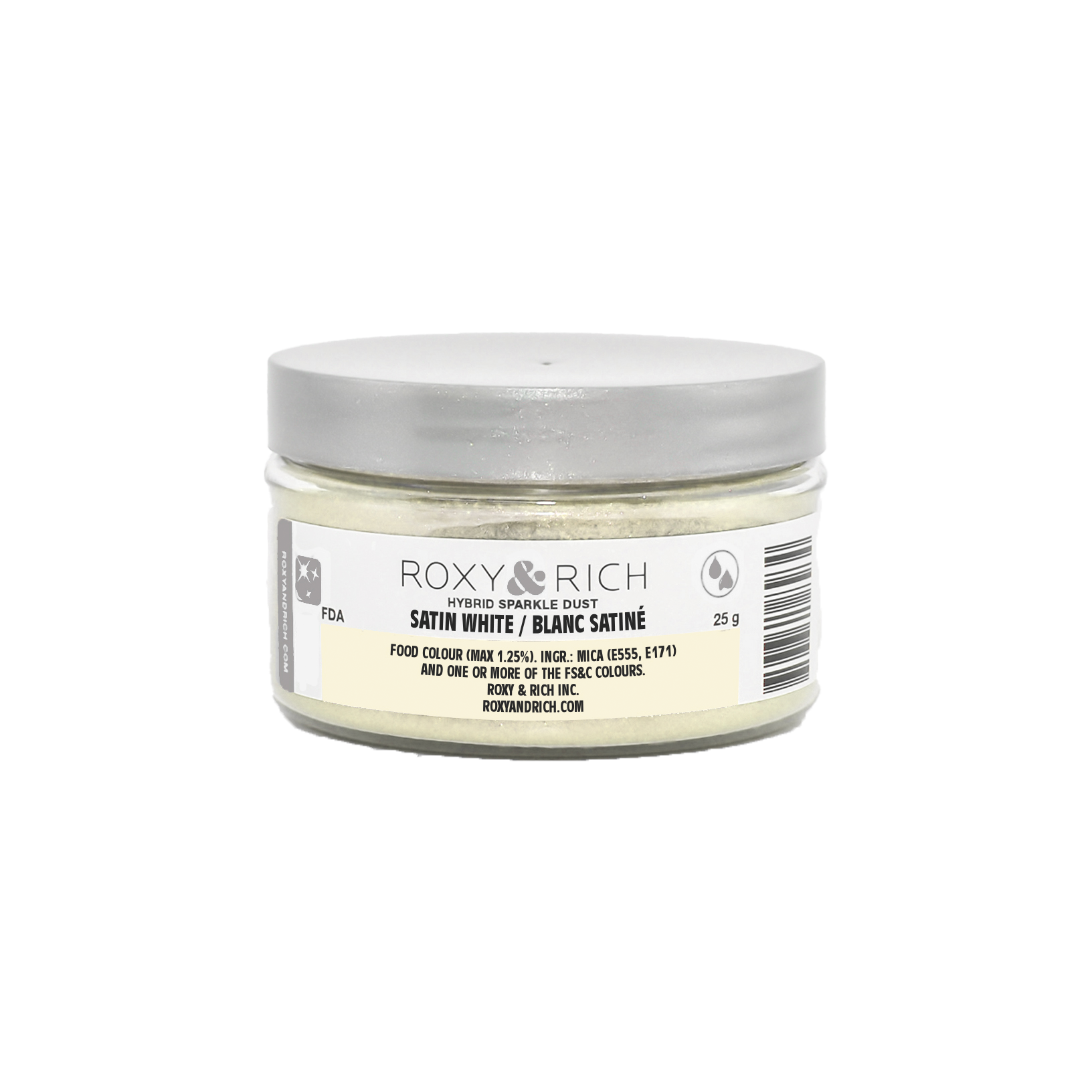 Poudre étincelante hybride Blanc Satiné 25g - Roxy & Rich - Poudre étincelante - S25-002 - La Guilde Culinaire