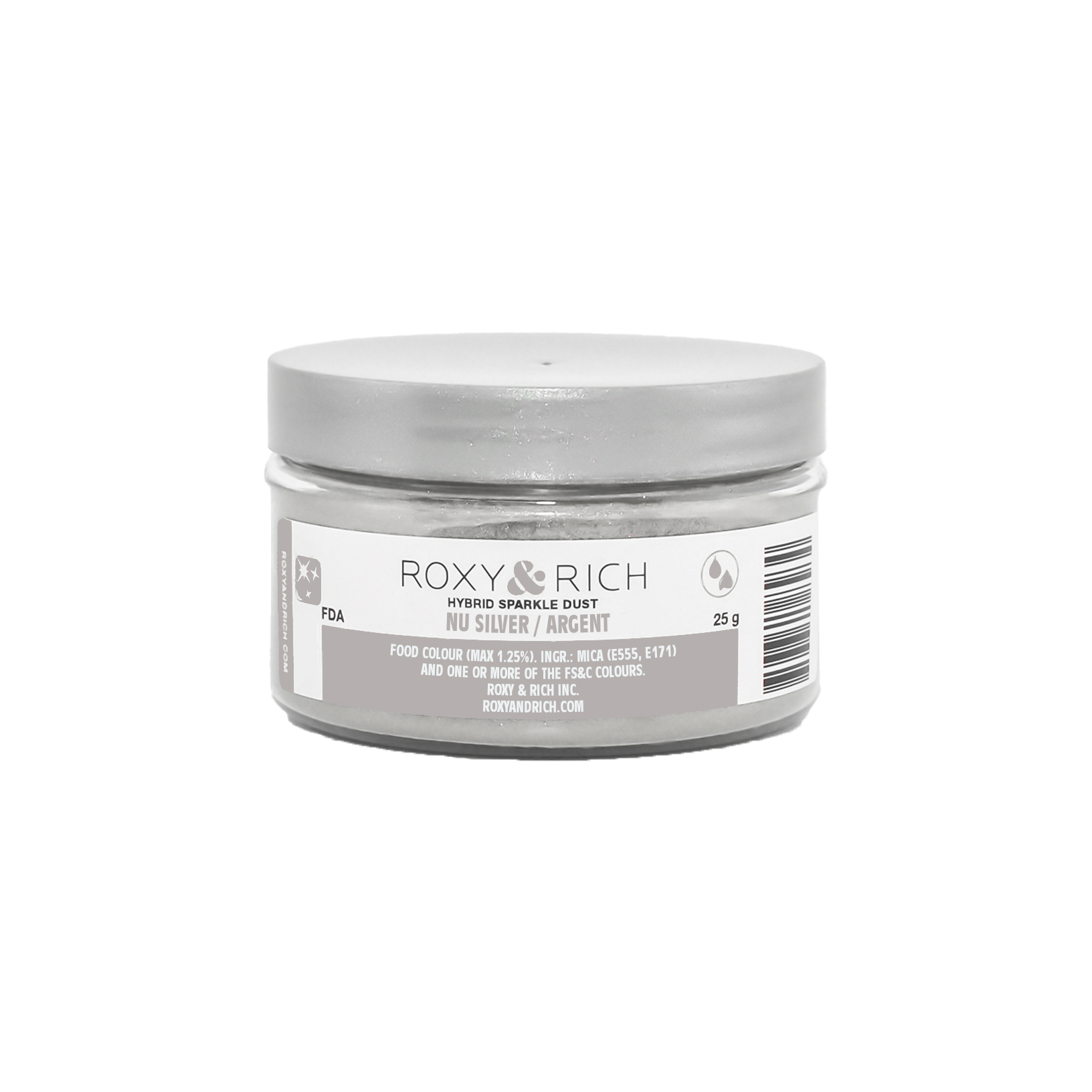 Poudre étincelante hybride Argent 25g - Roxy & Rich - Poudre étincelante - S25-049 - La Guilde Culinaire
