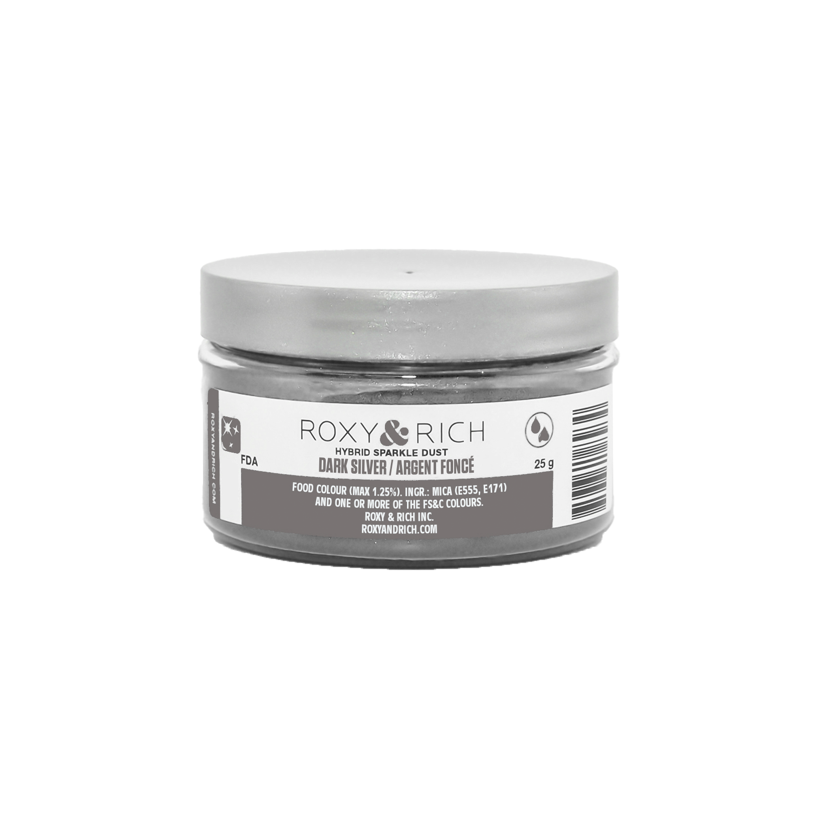 Poudre étincelante hybride Argent Foncé 25g - Roxy & Rich - Poudre étincelante - S25-050 - La Guilde Culinaire
