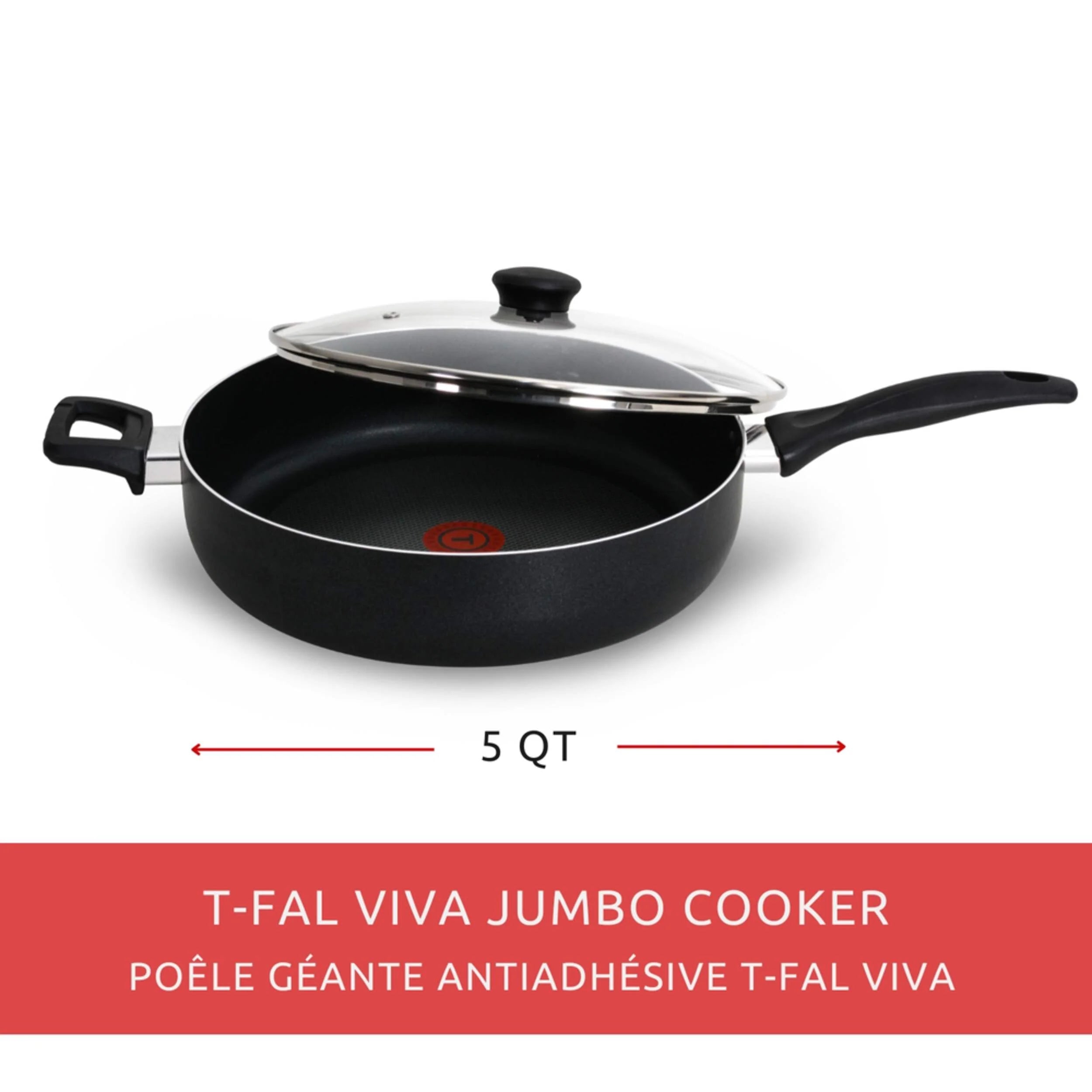 Sauteuse Viva Jumbo, antiadhésif, Noir, 5 pintes - T-fal - Poêle - - La Guilde Culinaire