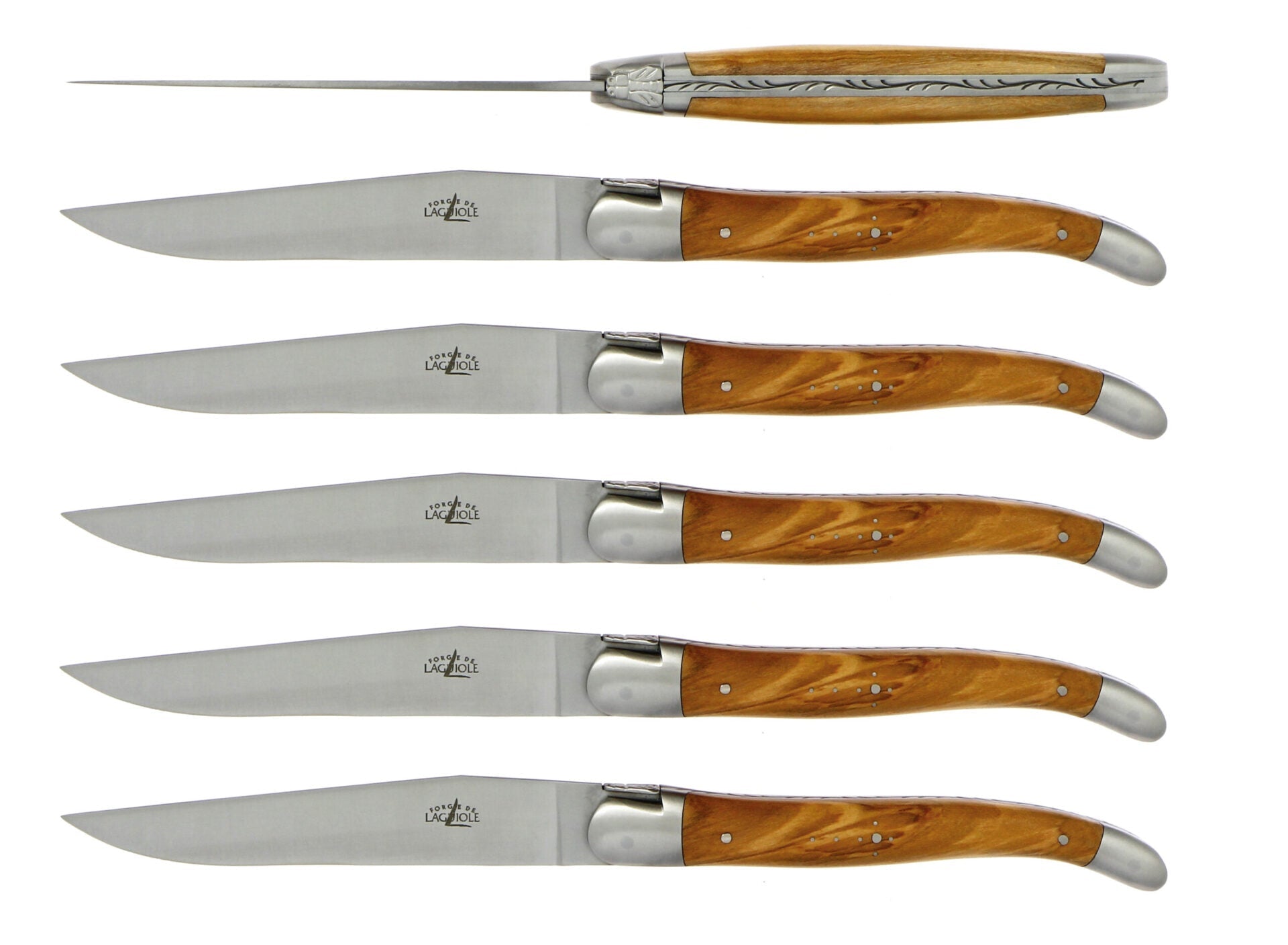 Coffret de 6 Couteaux de table, mitre inox mat – Laguiole Olivier - Laguiole - Couteau de table - 00004524 - T6 2M IN OL SAT - La Guilde Culinaire