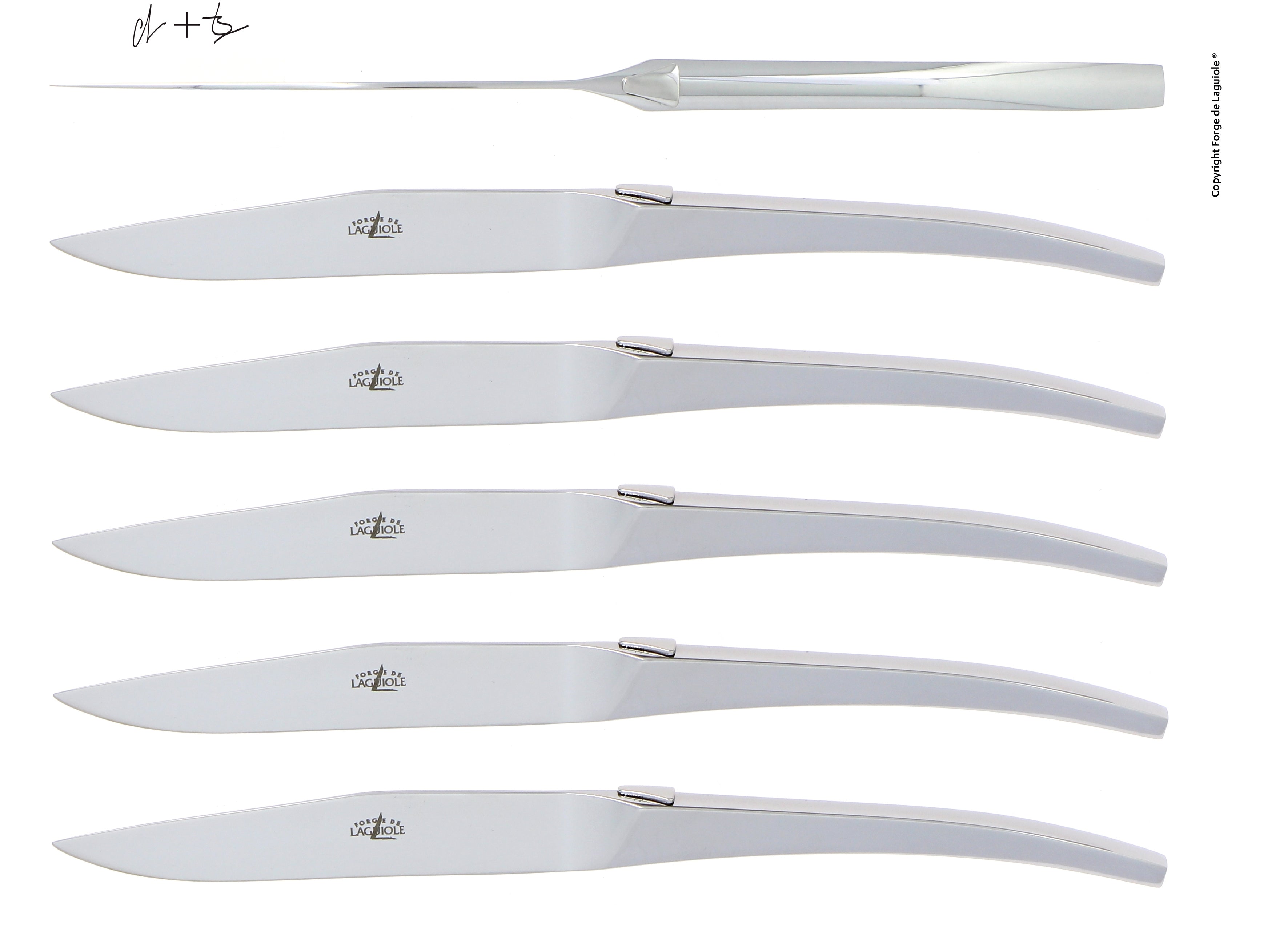 Couteau de table C + B Lefebvre inox brillant – Laguiole Coffret de 6 - Laguiole - Couteau à steak - 00004658 - T6 SKEL BRI - La Guilde Culinaire