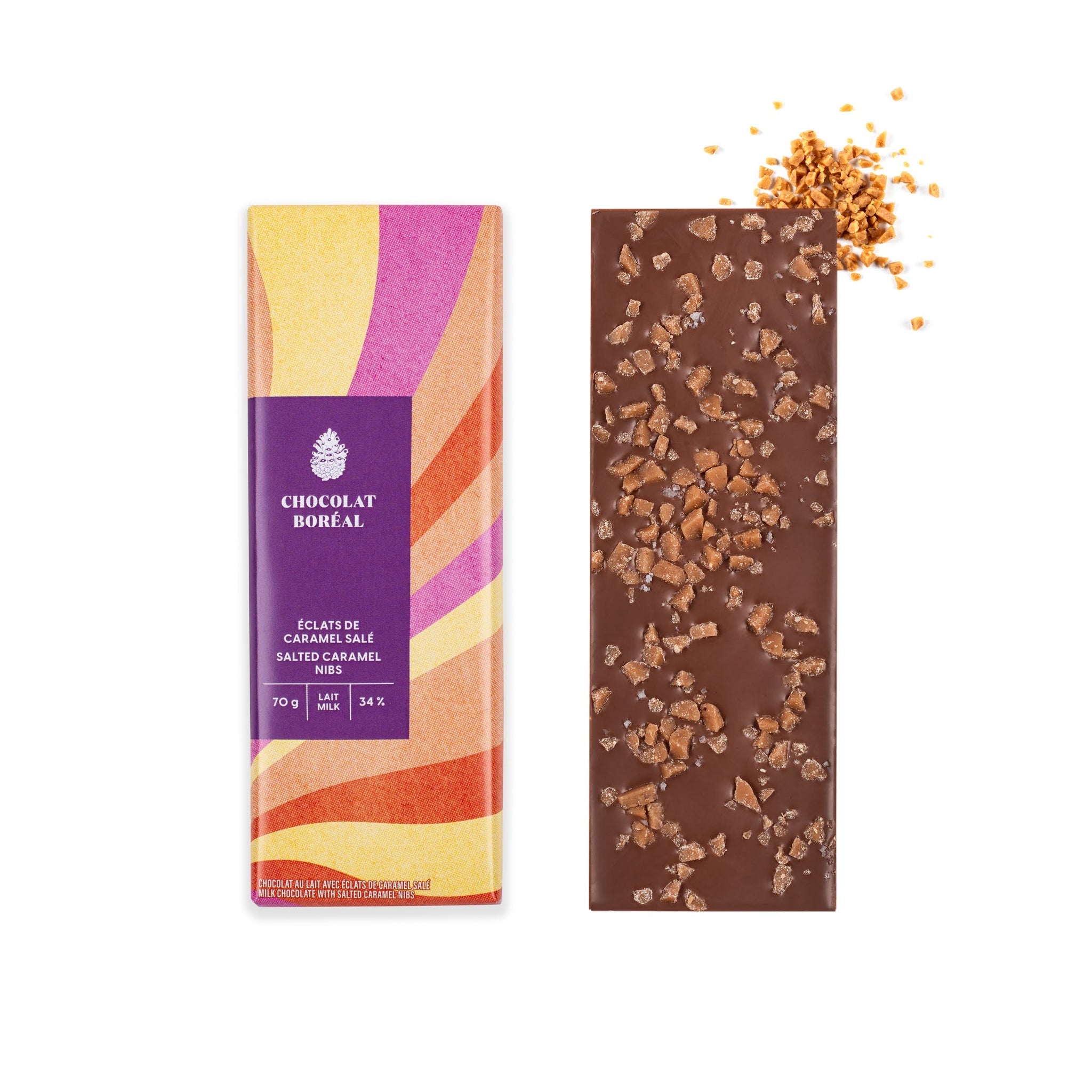 Tablette de chocolat Classique LAIT - Éclats de caramel Salé - Chocolat Boréal - Tablette de chocolat - - La Guilde Culinaire