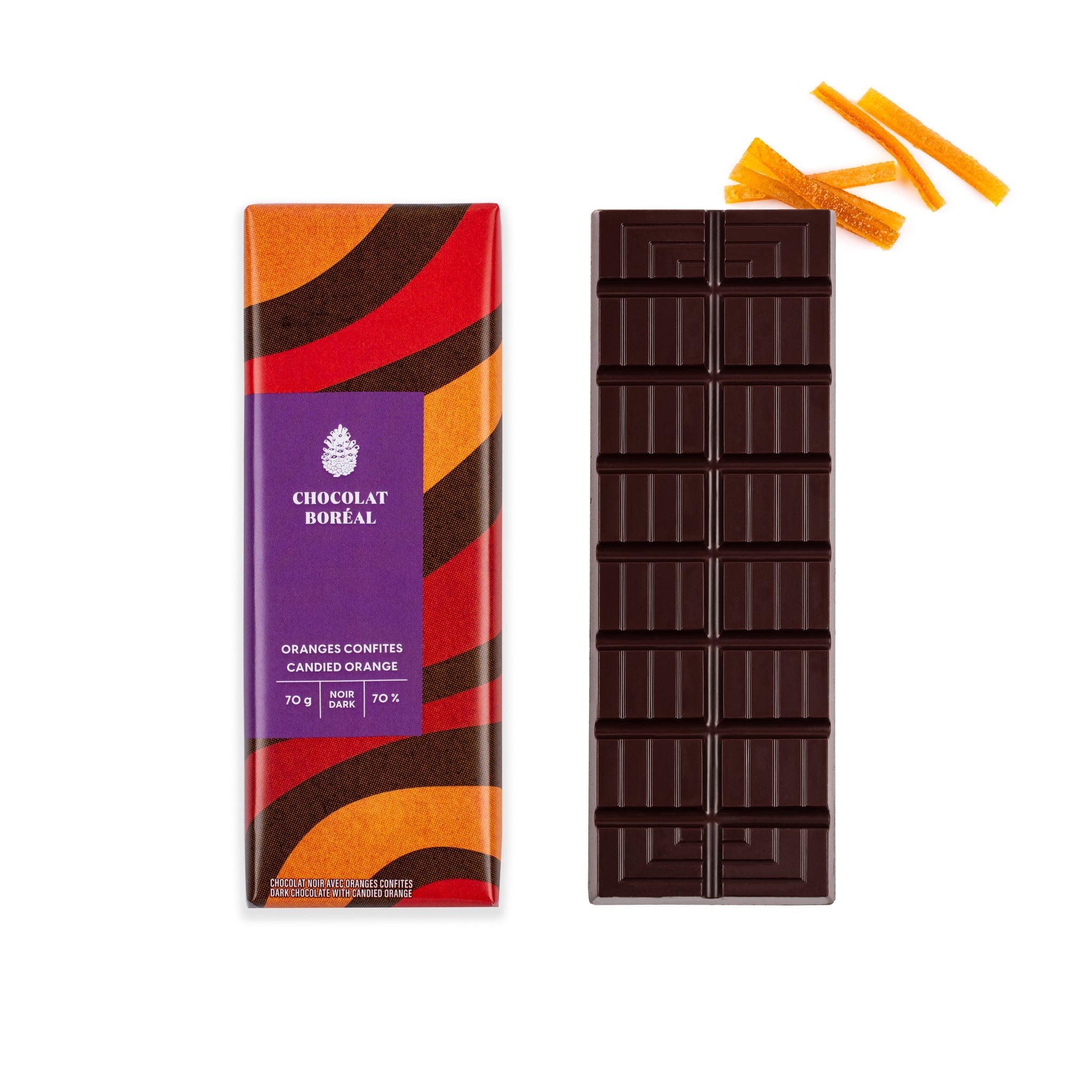 Tablette de chocolat Noir - Orange 70%    - Chocolat Boréal - Tablette de chocolat - 