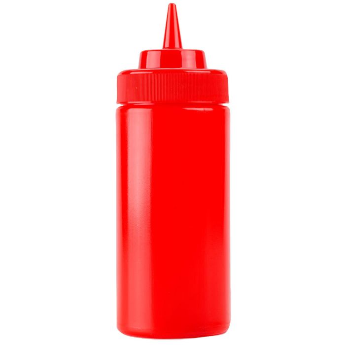Bouteille à pression à ouverture large en plastique Rouge 12 Oz - SG - Bouteille à condiment - - La Guilde Culinaire