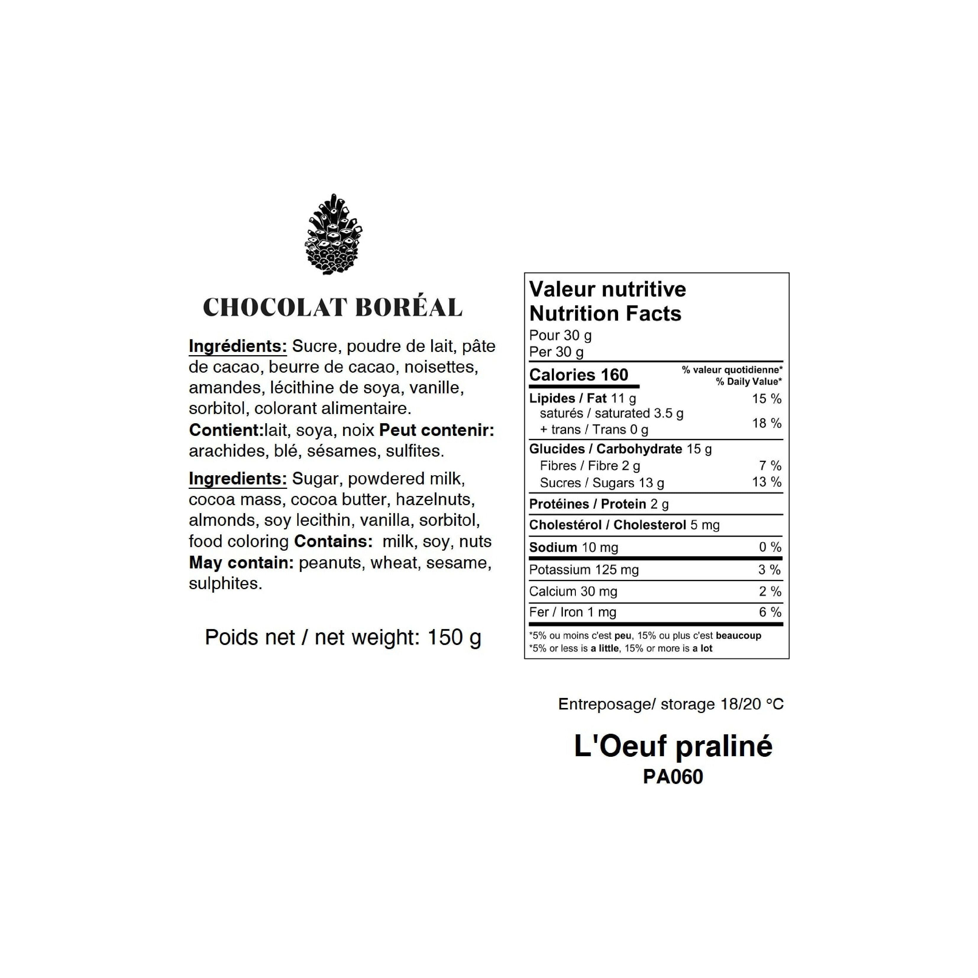 L'oeuf praliné - Chocolat Boréal - Chocolat - - La Guilde Culinaire