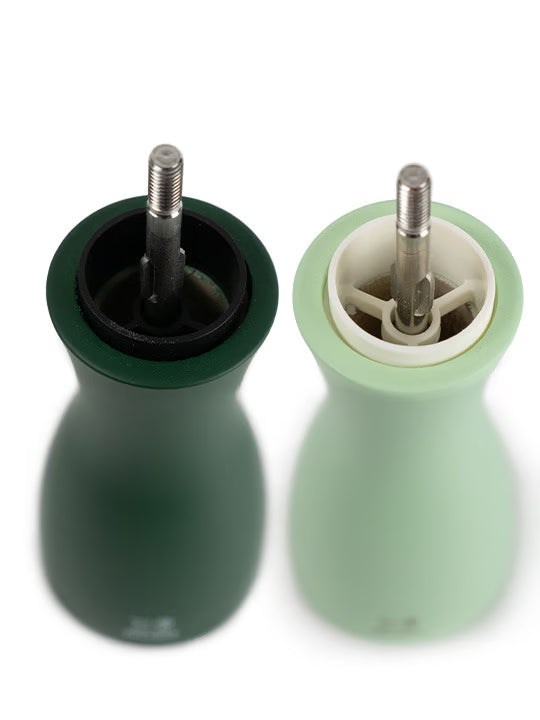 Set of Manual Beech Wood Salt and Pepper Mills in Moss Green & Mint Green, 5 in