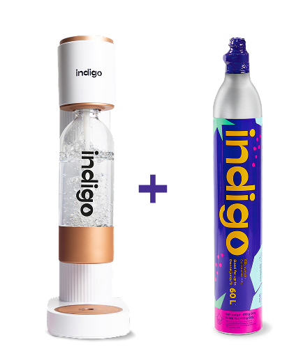 Machine à eau pétillante avec bouteille réutilisable et cylindre de gaz Blanche et or rose - Indigo Soda - Machine à eau gazeuse - - La Guilde Culinaire