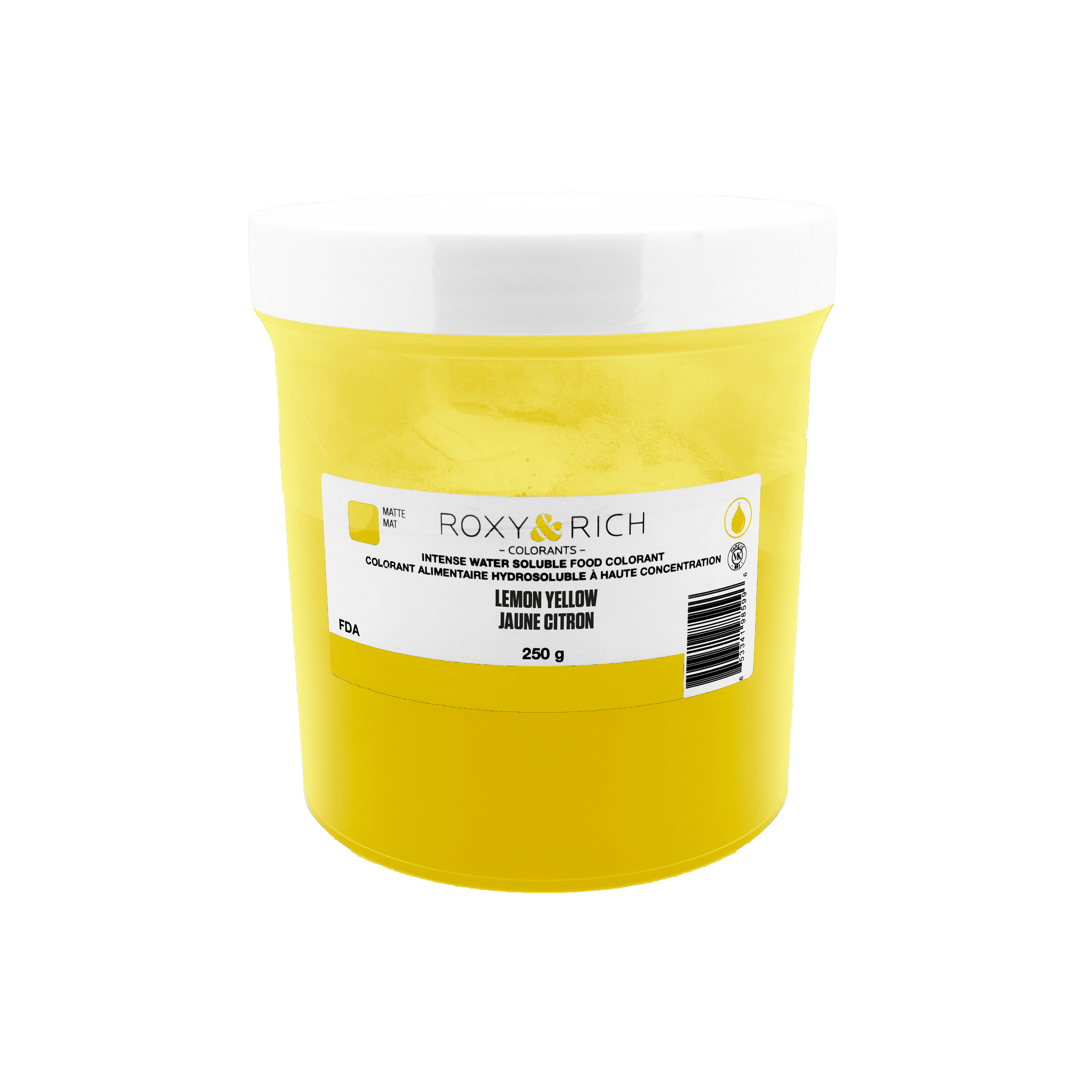 Colorant alimentaire hydrosoluble Jaune Citron 250g - Roxy & Rich - Colorant alimentaire hydrosoluble - H250-001 - La Guilde Culinaire