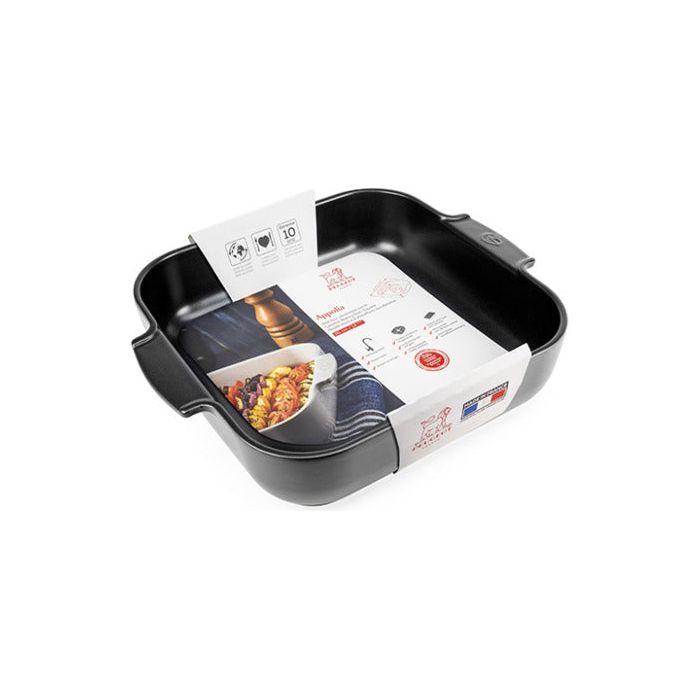 APPOLIA - Plat four céramique carré noir satin 36 cm - 14.25in ! - Peugeot - Plat pour four - - La Guilde Culinaire