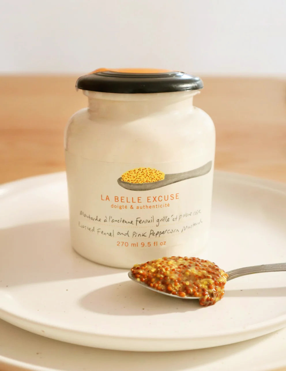 Moutarde à l'ancienne Fenouil grillé et poivre rose 270 ml/ 9.5 fl oz - La Belle Excuse - Moutarde - - La Guilde Culinaire