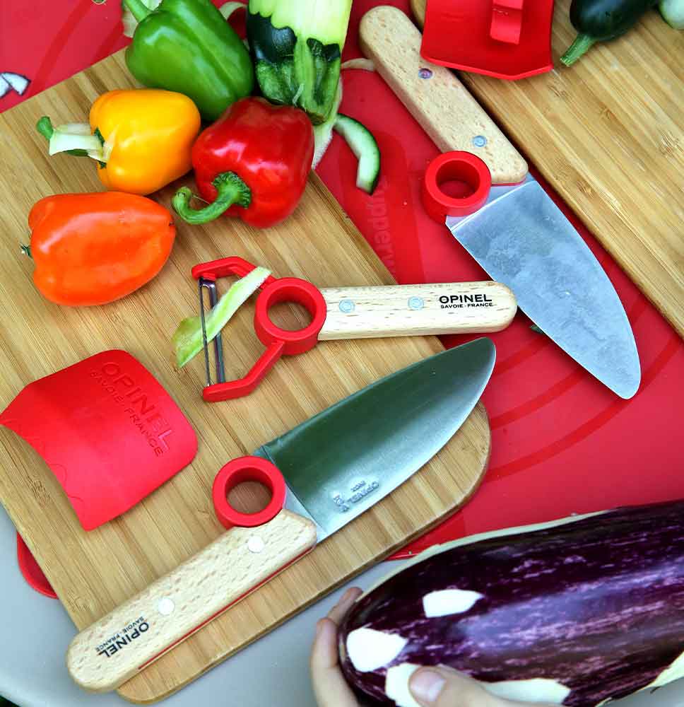 Opinel - Coffret Le Petit Chef (couteau+protège doigt+éplucheur) - rouge    - Opinel - Couteau pour enfant - 