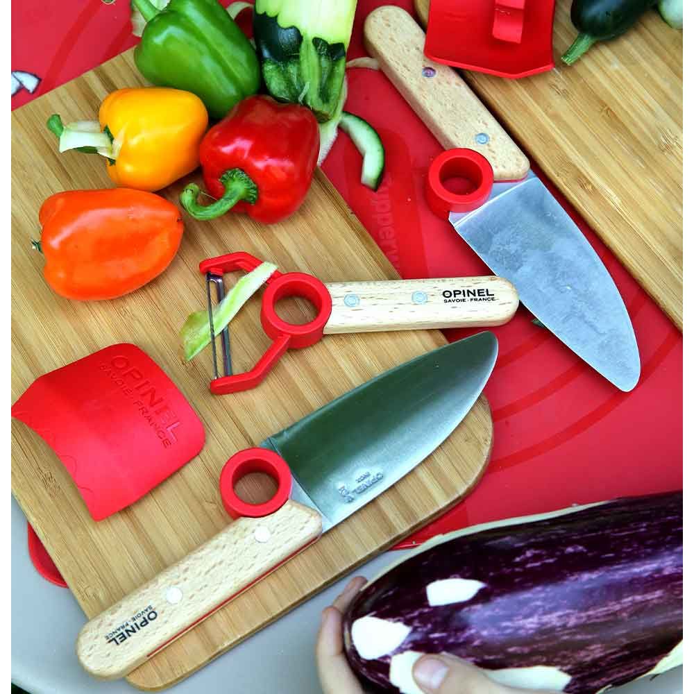 Opinel - Coffret Le Petit Chef (couteau+protège doigt+éplucheur) - rouge - Opinel - Couteau pour enfant - - La Guilde Culinaire