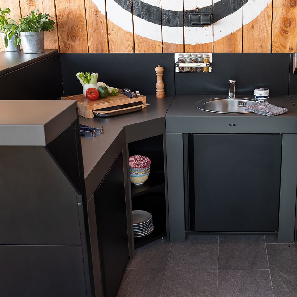 Modulo D'angle Gris Cargo - ENO - Meuble de cuisine extérieur - - La Guilde Culinaire