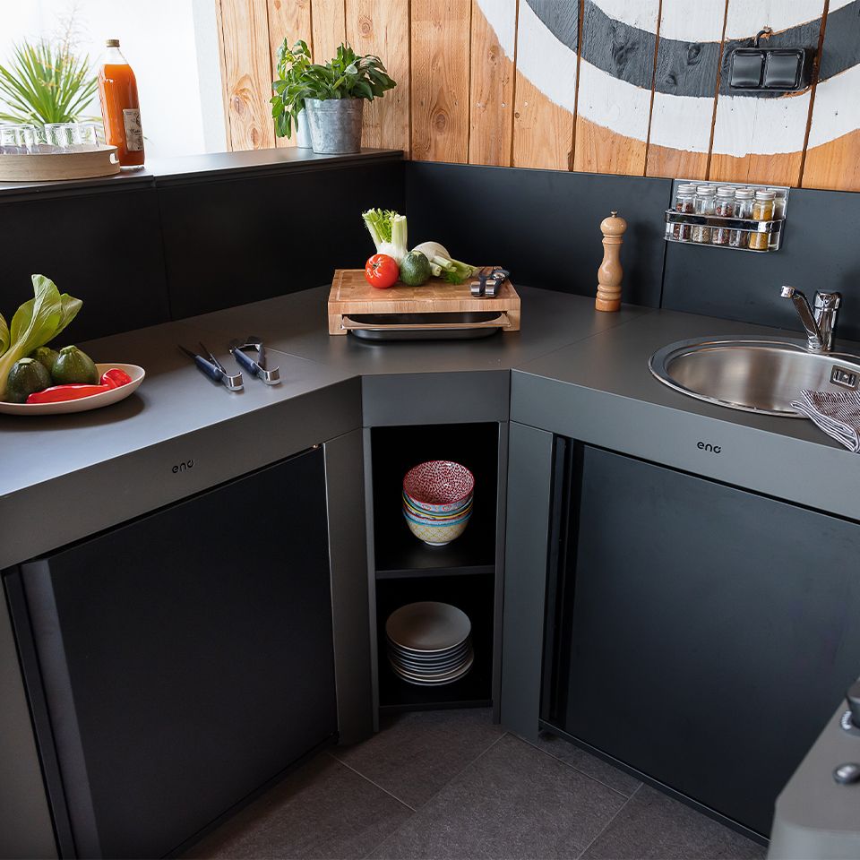 Modulo D'angle Gris Cargo - ENO - Meuble de cuisine extérieur - - La Guilde Culinaire