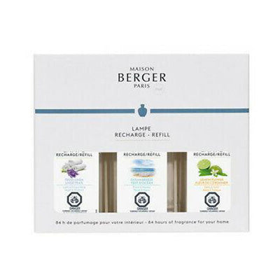 Coffret trio parfums frais – Vent d’océan + Linge frais + Fleur de citronnier – 3 x 250 ml (8,5 oz) - Maison Berger Paris - Recharge Lampe Berger - - La Guilde Culinaire