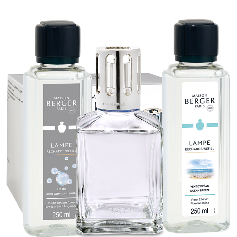 Coffret lampe Berger Essentielle carrée avec recharges Neutre essentiel et Vent d’océan - Maison Berger Paris - Coffret Lampe Berger - - La Guilde Culinaire