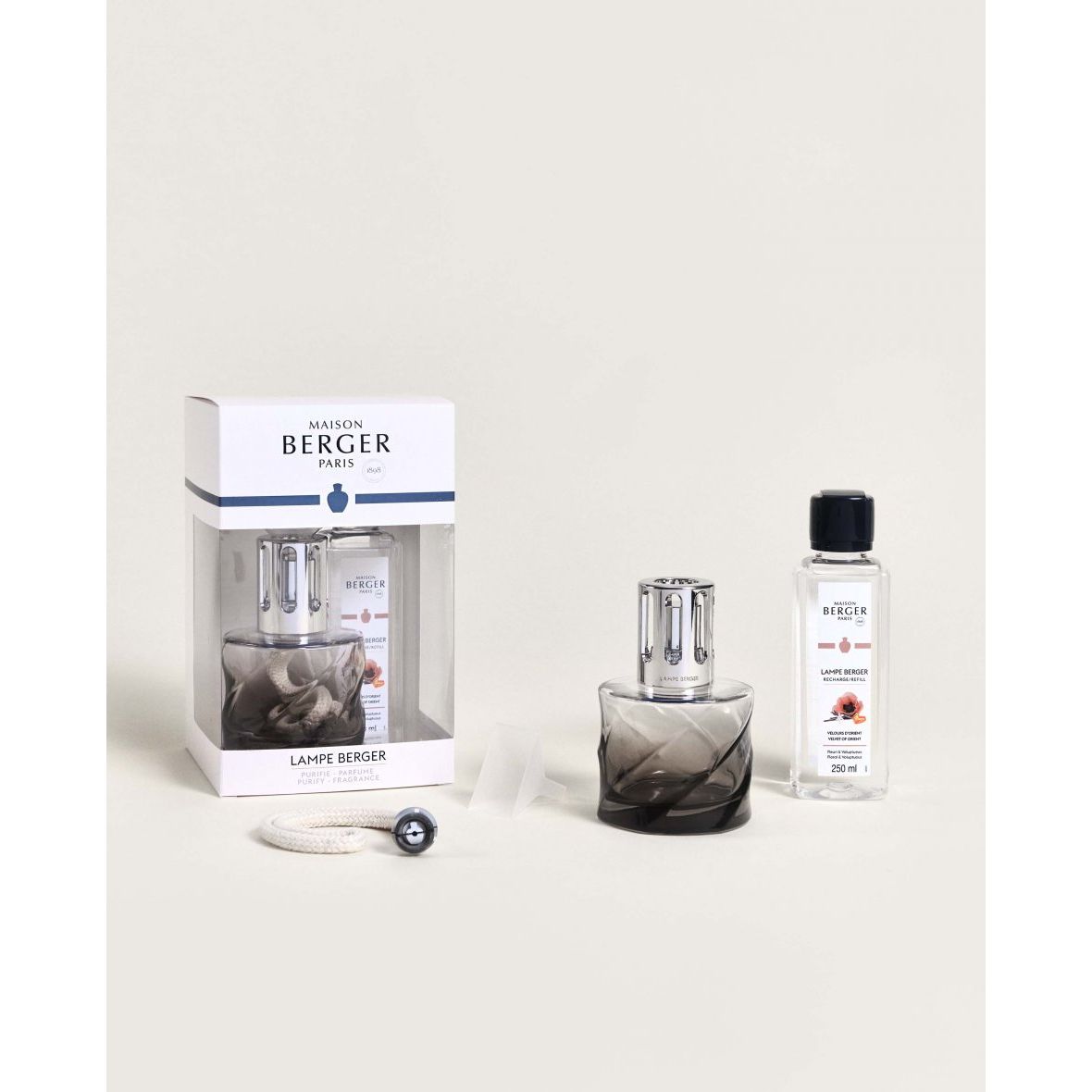 Coffret Lampe Berger Spirale Noire + Velours d’Orient - 250ml (8,5 oz) - Maison Berger Paris - Coffret Lampe Berger - - La Guilde Culinaire