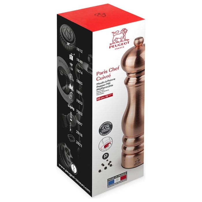 Paris Chef Moulin à poivre manuel en inox, cuivré, u'Select, 22 cm - Peugeot - Moulin à poivre - - La Guilde Culinaire