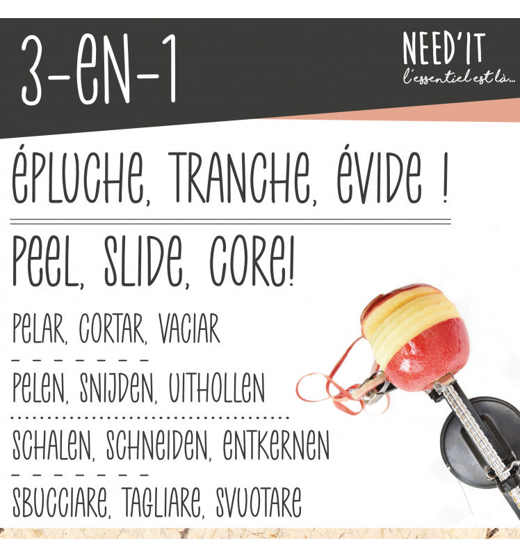 Pèle-pomme 3 en 1 Need'it    - Scrapcooking - Eplucheur et évideur - 