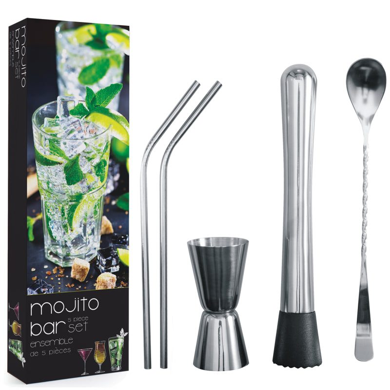 Coffret Mojito Secret De Gourmet - 13 Pièces Inclus Verres, Paille, Pilon | Set Pour Cocktails Maison | 14cm Transparent