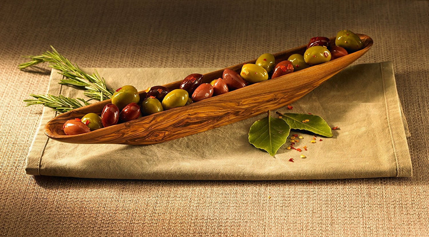 Pirogue à olives en olivier 34 x 4 cm    - Bérard France - Plat de service - 