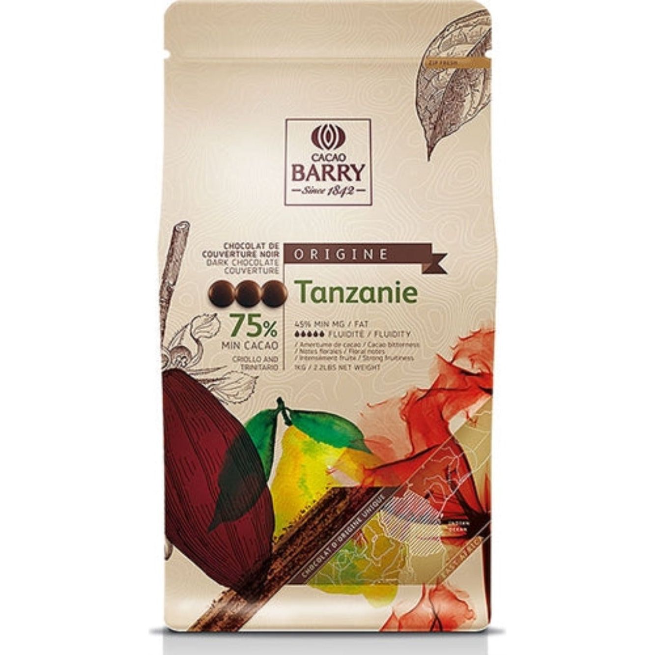 Chocolat Tanzanie Pure Origine 75% cacao 1kg - Cacao Barry - Chocolat noir - CHOCOLAT TANZANIE - 1KG - La Guilde Culinaire