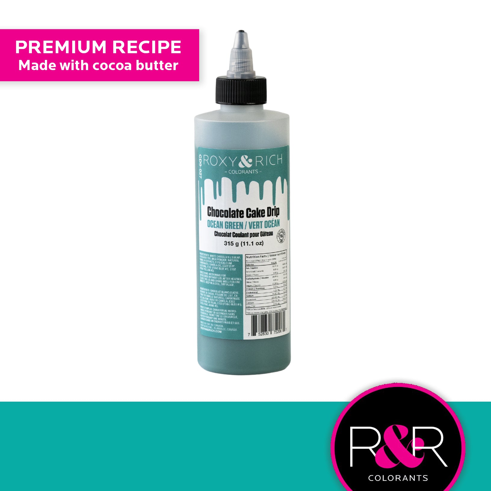 Chocolat Coulant pour Gâteau “Cake Drip” Vert Océan - 275g - Roxy & Rich - Chocolat coulant pour gâteau - - La Guilde Culinaire