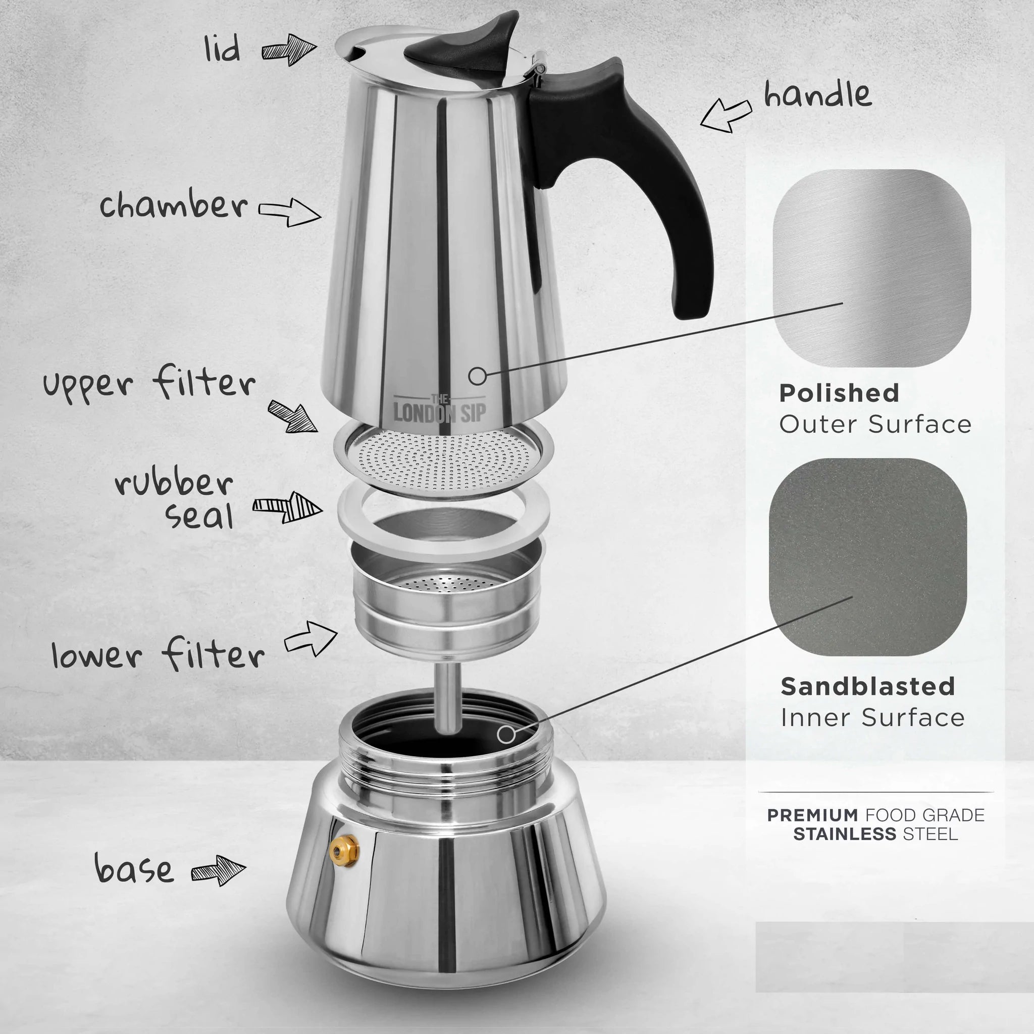 Machine à espresso 3 Tasses en acier inoxydable pour cuisinière - The London Sip Company - Cafetière italienne - - La Guilde Culinaire
