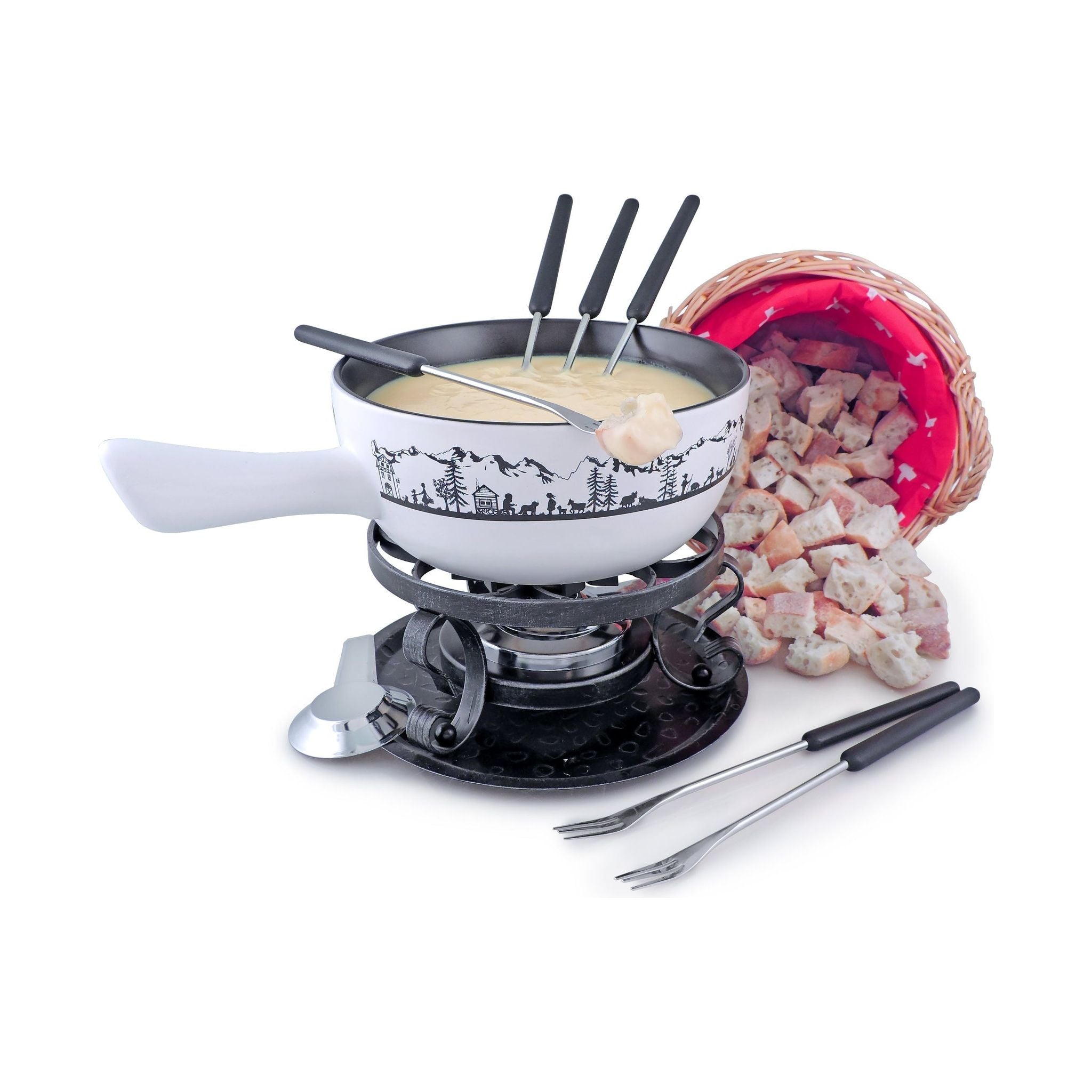 HEIDI Set à fondue Traditionnel Suisse en céramique - Blanc - Swissmar - Service à fondue - - La Guilde Culinaire