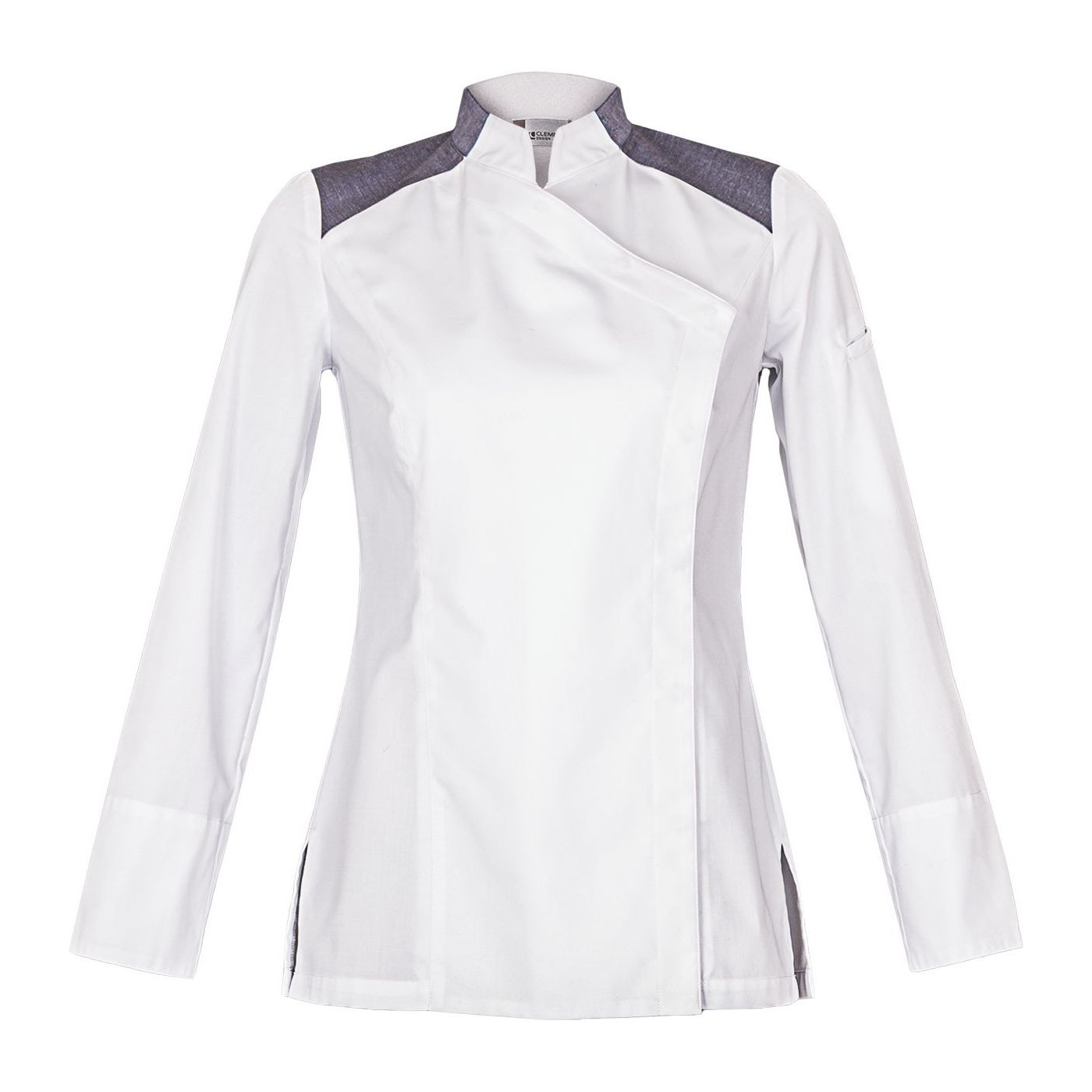 Veste de cuisine Indiana * Blanc-Denim Longues T4 - UE 2XL-50/52 - US 41/44 - Clement Design - Veste cuisine femme - INDIANA BLANC DENIM T4 DIS - La Guilde Culinaire