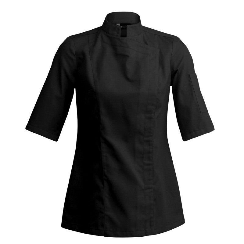 Veste de cuisine Sienne Noir courtes T00 - UE XS-34/36 - US 28/29 - Clement Design - Veste cuisine femme - SIENNE NOIR MC T00 - La Guilde Culinaire