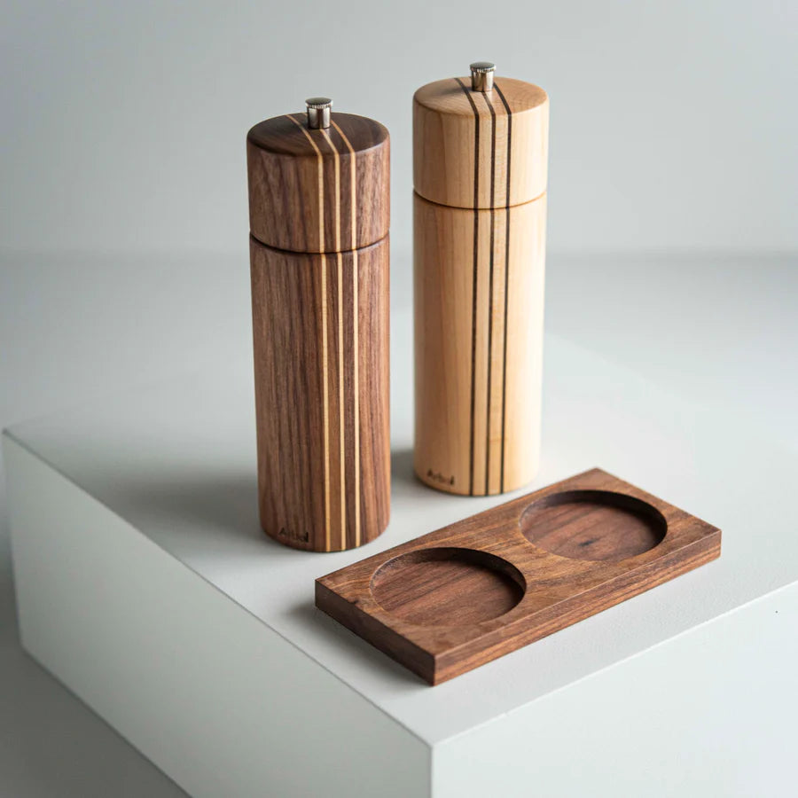Socle à moulin sel-poivre Double Noyer - Arbol - Moulin à poivre, sel, et épices - SM-011 - La Guilde Culinaire