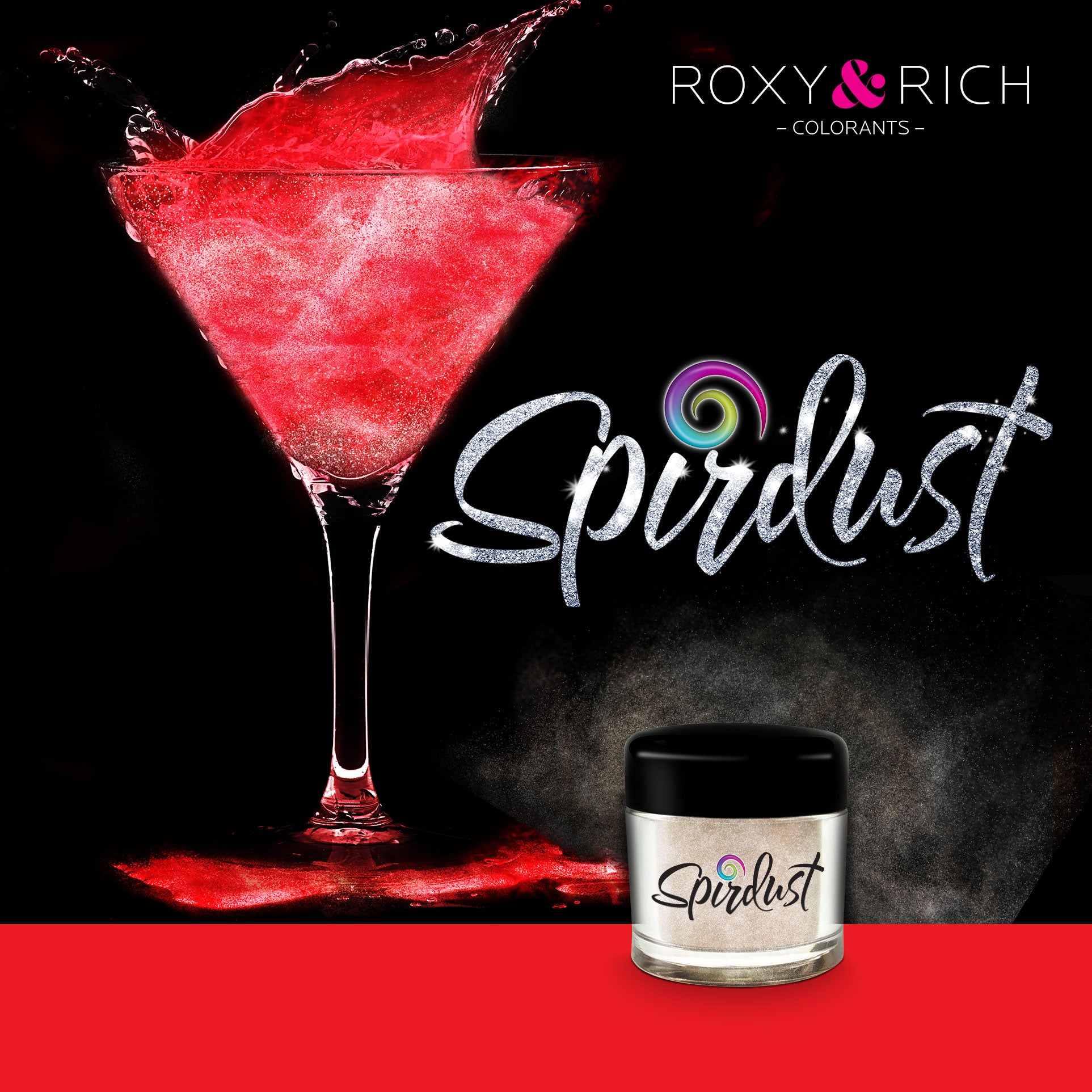 Poudres brillantes comestibles pour boissons - ROUGE - SPIRDUST    - Roxy & Rich - Colorant pour boisson - 