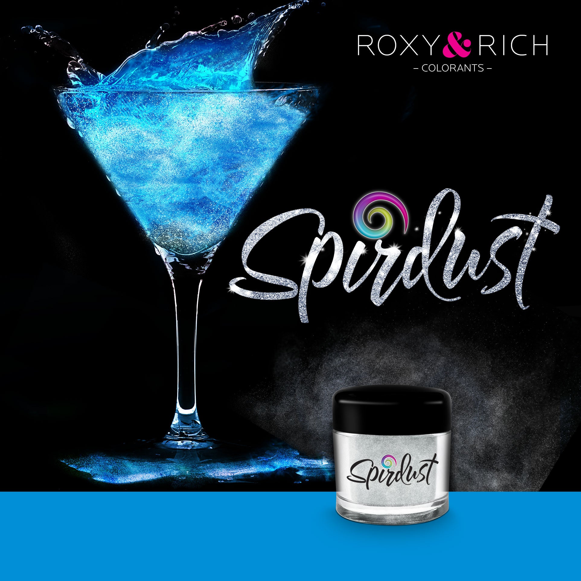 Poudres brillantes comestibles pour boissons - BLEU - SPIRDUST 1.5g   - Roxy & Rich - Colorant pour boisson - SPIR2-013