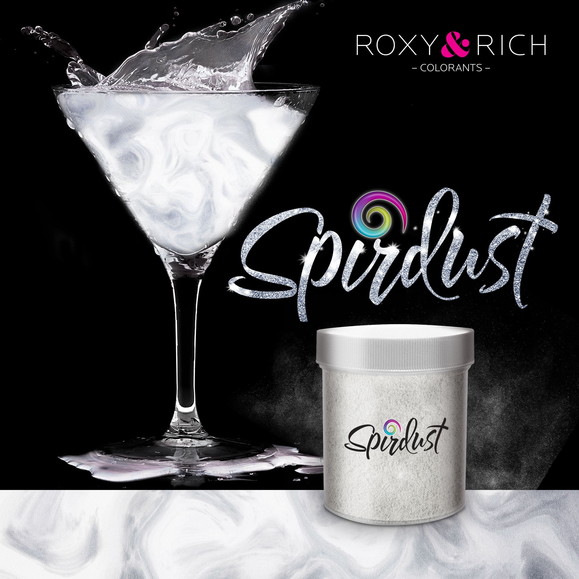 Poudres brillantes comestibles pour boissons - ARGENTÉ PERLÉ - SPIRDUST 25g   - Roxy & Rich - Colorant pour boisson - SPIR25-001