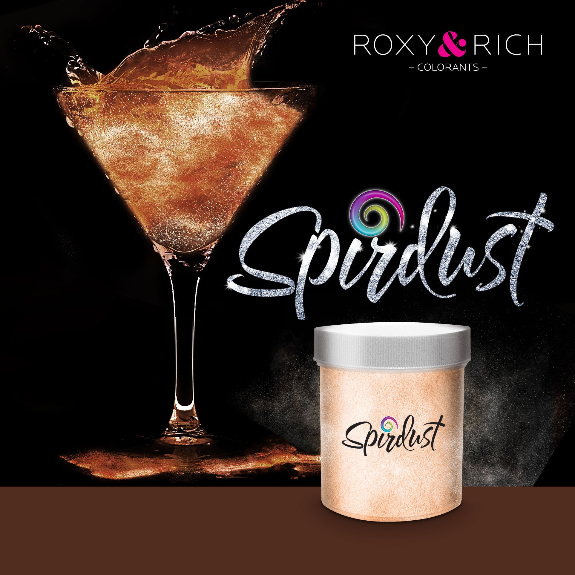 Poudres brillantes comestibles pour boissons - CUIVRÉ - SPIRDUST 25g   - Roxy & Rich - Colorant pour boisson - SPIR25-016