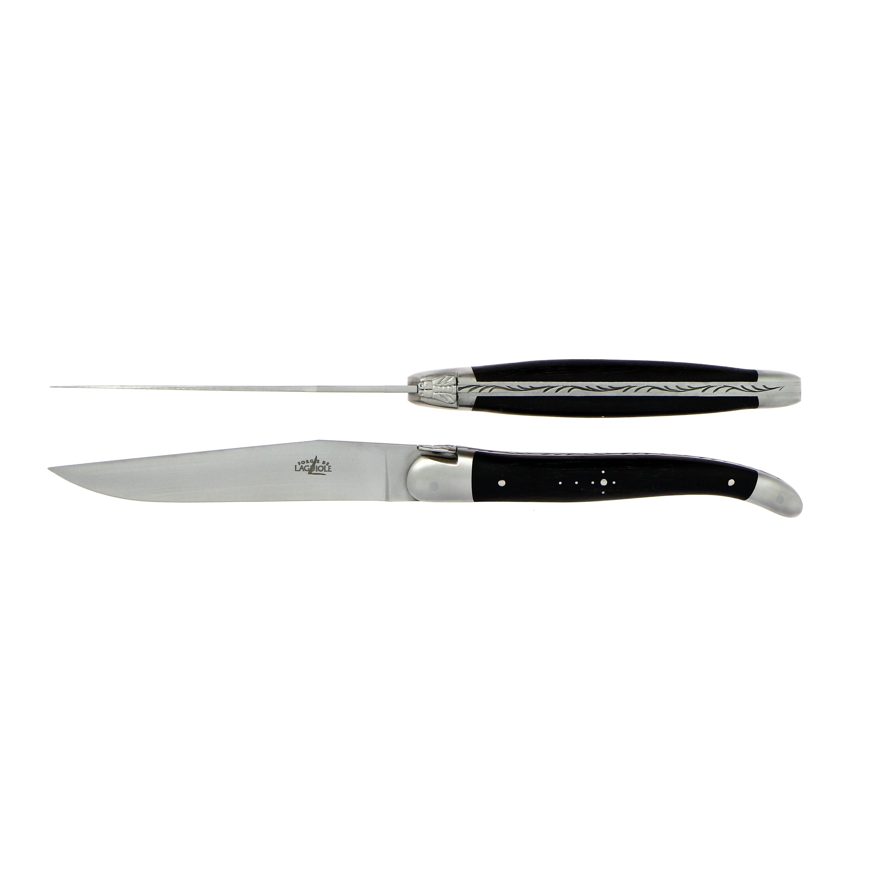 Couteau de table, mitre inox mat, Ébène – Laguiole Par 2 - Laguiole - Couteau à steak - 00004512 - T2 2M IN EB SAT - La Guilde Culinaire