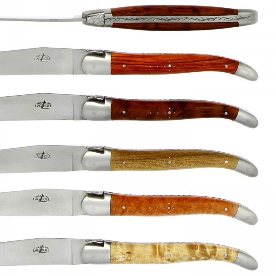 Coffret de 6 Couteaux de table Bois précieux assortis, mitre inox mat -  Laguiole