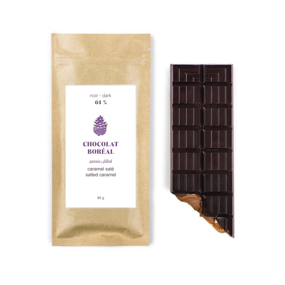 Tablette chocolat noir 70%: Caramel fleur de sel    - Chocolat Boréal - Tablette de chocolat - 