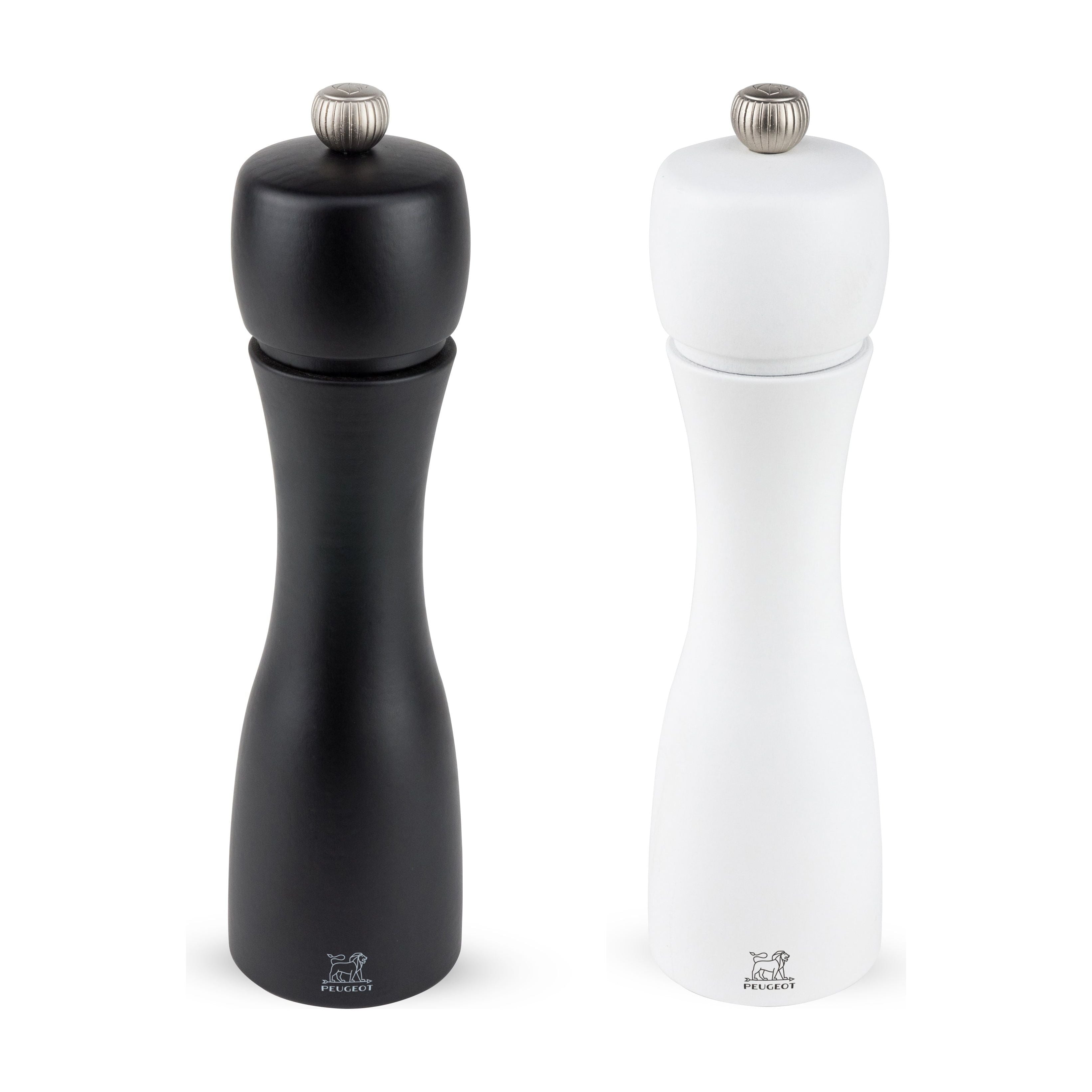Duo de moulins à poivre et à sel manuels en bois couleur noir et blanc 20 cm - Tahiti Peugeot - Peugeot - Moulin à poivre, sel, et épices - - La Guilde Culinaire