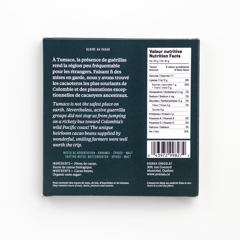 Tablette pure origine chocolat noir TUMACO 70% - AVANAA - Avanaa - Tablette de chocolat - - La Guilde Culinaire